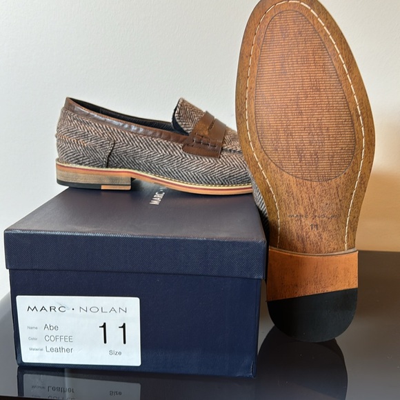 BRAND NEW (In box) Marc Nolan “Abe” Coffee Leather Wool Penny Loafers Size 11 - Picture 4 of 4